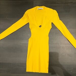 Yellow V-Neck Knit Dress with open back